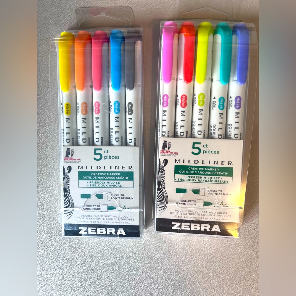 Zebra Mildliner Creative Markers - 2 sets of 5 markers (Friendly and Refresh)